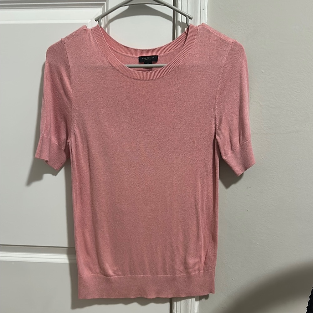 Ann Taylor Pink Fitted Ribbed T-Shirt